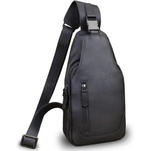 imageLRTO Genuine Leather Silng Bag for Men and Women Fashion Real Leather Sling Backpack Shoulder Crossbody Bag Chest PurseDarkgray