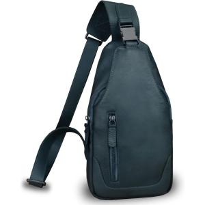 imageLRTO Genuine Leather Silng Bag for Men and Women Fashion Real Leather Sling Backpack Shoulder Crossbody Bag Chest PurseNavyblue