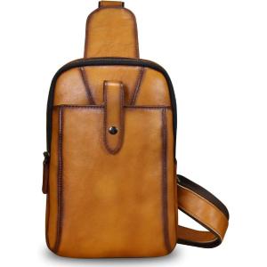 imageLRTO Genuine Leather Silng Bag for Men and Women Real Leather Sling Backpack Fashion Shoulder Crossbody Bag Chest PurseBrown