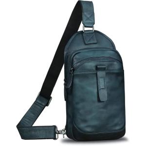 imageLRTO Genuine Leather Silng Bag for Men and Women Retro Leather Sling Backpack Purse Shoulder Crossbody Bag Chest BagNavyblue