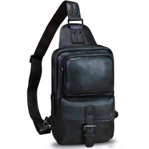 imageLRTO Genuine Leather Sling Bag Crossbody Motorcycle Bag Handmade Hiking Chest Daypack Retro Shoulder Backpack BrownDarkgrey
