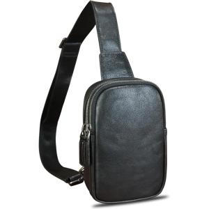 imageLRTO Genuine Leather Sling Bag for Women Small Crossbody Purse Handmade Daypack Retro Shoulder Backpack Vintage Chest Pack BrownBlack