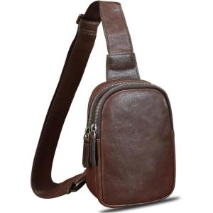 imageLRTO Genuine Leather Sling Bag for Women Small Crossbody Purse Handmade Daypack Retro Shoulder Backpack Vintage Chest Pack BrownCoffee