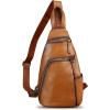 imageGenuine Leather Silng Bag for Men and Women Vintage Leather Sling Backpack Purse Shoulder Crossbody Bag Chest BagBrown