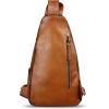 imageGenuine Leather Silng Bag for Men and Women Vintage Leather Sling Backpack Purse Shoulder Crossbody Bag Chest BagBrown