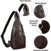 imageGenuine Leather Silng Bag for Men and Women Vintage Leather Sling Backpack Purse Shoulder Crossbody Bag Chest BagCoffee