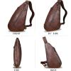 imageGenuine Leather Silng Bag for Women and Men Vintage Leather Sling Backpack Shoulder Crossbody Bag Chest PursesCoffee