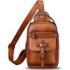 imageGenuine Leather Sling Bag for Men Crossbody Backpack Handmade Hiking Daypack Motorcycle Chest Shoulder Purses BrownBrown