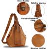 imageGenuine Leather Sling Bag for Men and Women Large Real Leather Sling Backpack Shoulder Crossbody Bag Chest BagsBrown