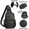 imageGenuine Leather Sling Bag for Men and Women Vintage Leather Sling Backpack Purse Chest Bag Over Shoulder Crossbody BagBlack