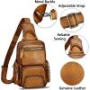 imageGenuine Leather Sling Bag for Men and Women Vintage Leather Sling Backpack Purse Chest Bag Over Shoulder Crossbody BagBrown