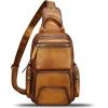 imageGenuine Leather Sling Bag for Men and Women Vintage Leather Sling Backpack Purse Chest Bag Over Shoulder Crossbody BagBrown