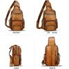 imageGenuine Leather Sling Bag for Men and Women Vintage Leather Sling Backpack Purse Chest Bag Over Shoulder Crossbody BagBrown