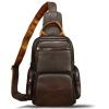 imageGenuine Leather Sling Bag for Men and Women Vintage Leather Sling Backpack Purse Chest Bag Over Shoulder Crossbody BagCoffee
