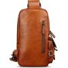imageLRTO Genuine Leather Sling Bag for Men and Women Crossbody Backpack Handmade Chest Bag Hiking Daypack Purse PouchBrown