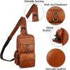 imageLRTO Genuine Leather Sling Bag for Men and Women Crossbody Backpack Handmade Chest Bag Hiking Daypack Purse PouchBrown