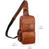 imageLRTO Genuine Leather Sling Bag for Men and Women Crossbody Backpack Handmade Chest Bag Hiking Daypack Purse PouchBrown