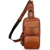 imageLRTO Genuine Leather Sling Bag for Men and Women Crossbody Backpack Handmade Chest Bag Hiking Daypack Purse PouchBrown