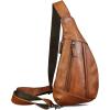 imageLRTO Genuine Leather Sling Bag for Men and Women Vintage Real Leather Crossbody Chest Bags Backpack Purse for Travel HikingBrown