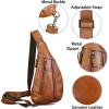 imageLRTO Genuine Leather Sling Bag for Men and Women Vintage Real Leather Crossbody Chest Bags Backpack Purse for Travel HikingBrown