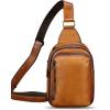 imageLRTO Genuine Leather Small Sling Bag for Women and Men Crossbody Bag Chest Bag Sling Backpack Purses for Hiking Sports TravelBrown