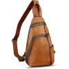 imageGenuine Leather Silng Bag for Men and Women Vintage Leather Sling Backpack Purse Shoulder Crossbody Bag Chest BagBrown