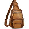 imageGenuine Leather Sling Bag for Men and Women Vintage Leather Sling Backpack Purse Chest Bag Over Shoulder Crossbody BagBrown