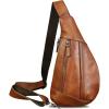 imageLRTO Genuine Leather Sling Bag for Men and Women Vintage Real Leather Crossbody Chest Bags Backpack Purse for Travel HikingBrown
