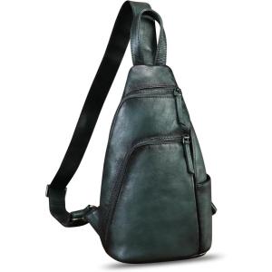 imageGenuine Leather Silng Bag for Men and Women Vintage Leather Sling Backpack Purse Shoulder Crossbody Bag Chest BagDarkgrey