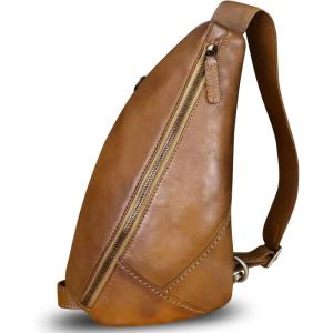 imageGenuine Leather Silng Bag for Women and Men Vintage Leather Sling Backpack Shoulder Crossbody Bag Chest PursesDarkbrown