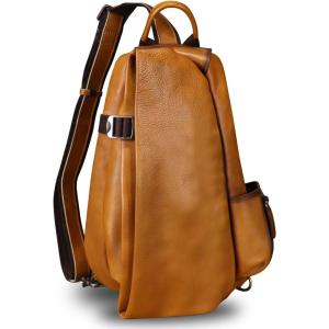 imageGenuine Leather Sling Bag Crossbody Purse Handmade Hiking Daypack Motorcycle Bag Retro Shoulder Backpack Vintage Chest Pack CoffeeBrown