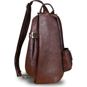 imageGenuine Leather Sling Bag Crossbody Purse Handmade Hiking Daypack Motorcycle Bag Retro Shoulder Backpack Vintage Chest Pack CoffeeCoffee