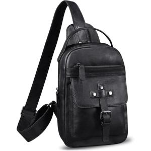 imageGenuine Leather Sling Bag for Men Crossbody Backpack Handmade Hiking Daypack Motorcycle Chest Shoulder Purses BrownBlack