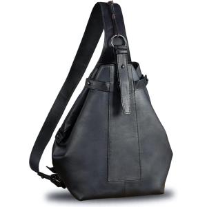 imageGenuine Leather Sling Bag for Men and Women Large Real Leather Sling Backpack Shoulder Crossbody Bag Chest BagsBlack