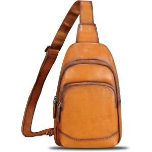 imageGenuine Leather Sling Bag for Women and Men  Vintage Sling Purse Backpack Shoulder Crossbody Chest BagBrown