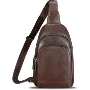 imageGenuine Leather Sling Bag for Women and Men  Vintage Sling Purse Backpack Shoulder Crossbody Chest BagCoffee