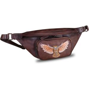 imageGenuine Leather Waist Bag Fanny Pack Purse Multifunction Travel Pouch Hiking Sling Bag Multiple Pockets for Running and Cycling Coffee