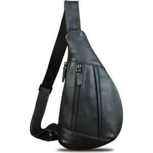 imageLRTO Genuine Leather Sling Bag for Men and Women Vintage Real Leather Crossbody Chest Bags Backpack Purse for Travel HikingBlack