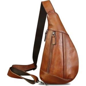 imageLRTO Genuine Leather Sling Bag for Men and Women Vintage Real Leather Crossbody Chest Bags Backpack Purse for Travel HikingBrown
