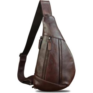 imageLRTO Genuine Leather Sling Bag for Men and Women Vintage Real Leather Crossbody Chest Bags Backpack Purse for Travel HikingCoffee
