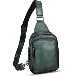 imageLRTO Genuine Leather Small Sling Bag for Women and Men Crossbody Bag Chest Bag Sling Backpack Purses for Hiking Sports TravelBlack
