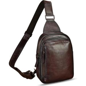imageLRTO Genuine Leather Small Sling Bag for Women and Men Crossbody Bag Chest Bag Sling Backpack Purses for Hiking Sports TravelCoffee