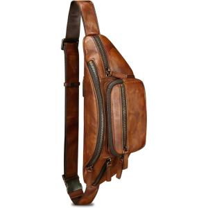 imageGenuine Leather Fanny Packs for Women and Men Waist Bag Vintage Hip Bum Bag Over Shoulder Crossbody Sling Bag BrownMulticolor