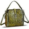 imageGenuine Leather Purses and Handbags for Women Retro Embossed Crossbody Shoulder Bag Satchel PouchesKhaki