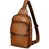 image:imageLRTO Genuine Leather Sling Bag for Men and Women Full Grain Sling Backpack Purse Over Shoulder BagBrown