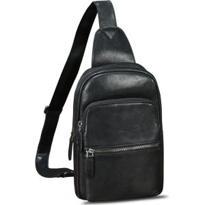 image:imageLRTO Genuine Leather Sling Bag for Men and Women Full Grain Sling Backpack Purse Over Shoulder BagBlack