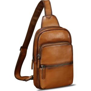 image:imageLRTO Genuine Leather Sling Bag for Men and Women Full Grain Sling Backpack Purse Over Shoulder BagBrown