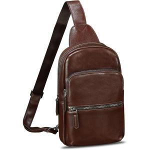 image:imageLRTO Genuine Leather Sling Bag for Men and Women Full Grain Sling Backpack Purse Over Shoulder BagCoffee