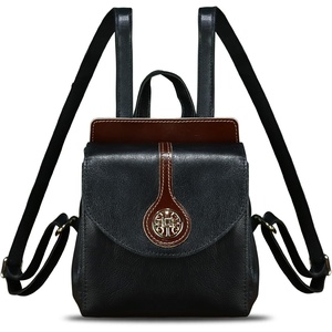 image:imageGenuine Leather Small Backpack Purse for Women Knapsack Casual Daypack College Back Bag BrownBlack