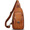 image:imageGenuine Leather Sling Bag for Women and Man Handmade Retro Hiking Crossbody Backpack Purse Chest Shoulder DaypackBrown